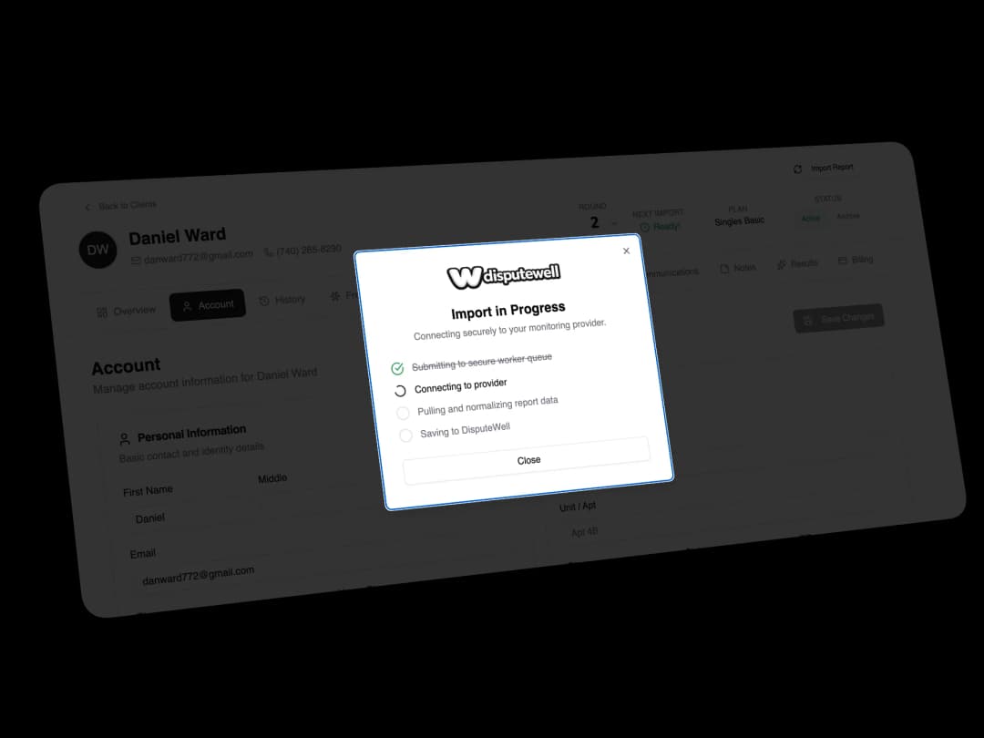 Credit report import in progress