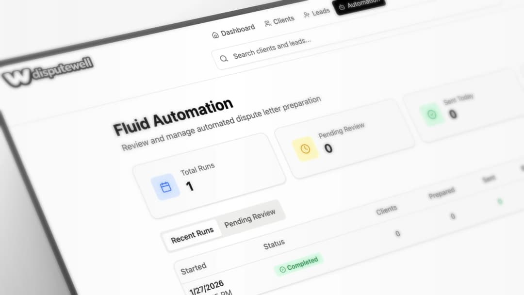 Fluid automation dashboard showing runs and status
